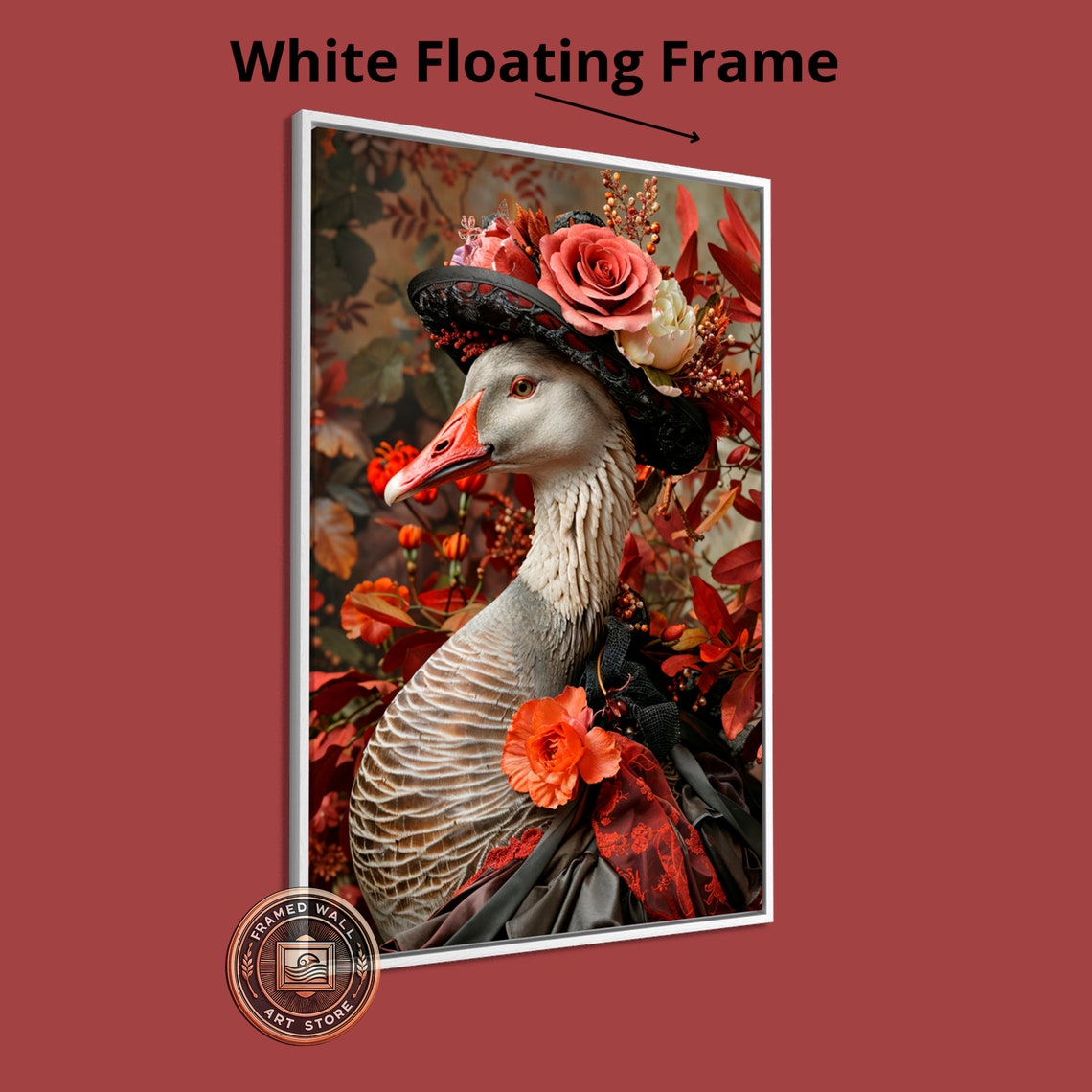 Elegant Goose Wearing Rose Hat Autumn Floral Portrait Art Poster - Image 4