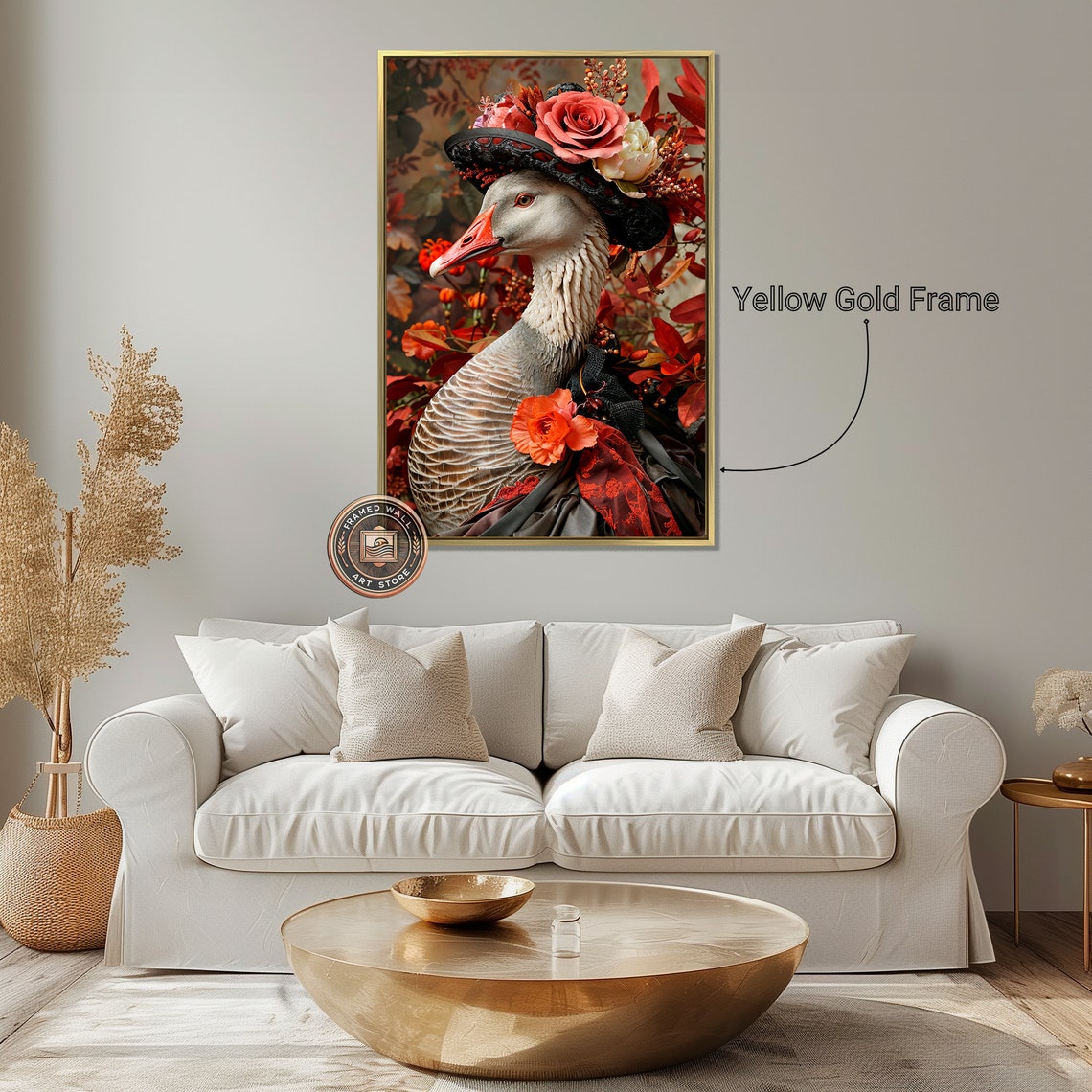 Elegant Goose Wearing Rose Hat Autumn Floral Portrait Art Poster - Image 3