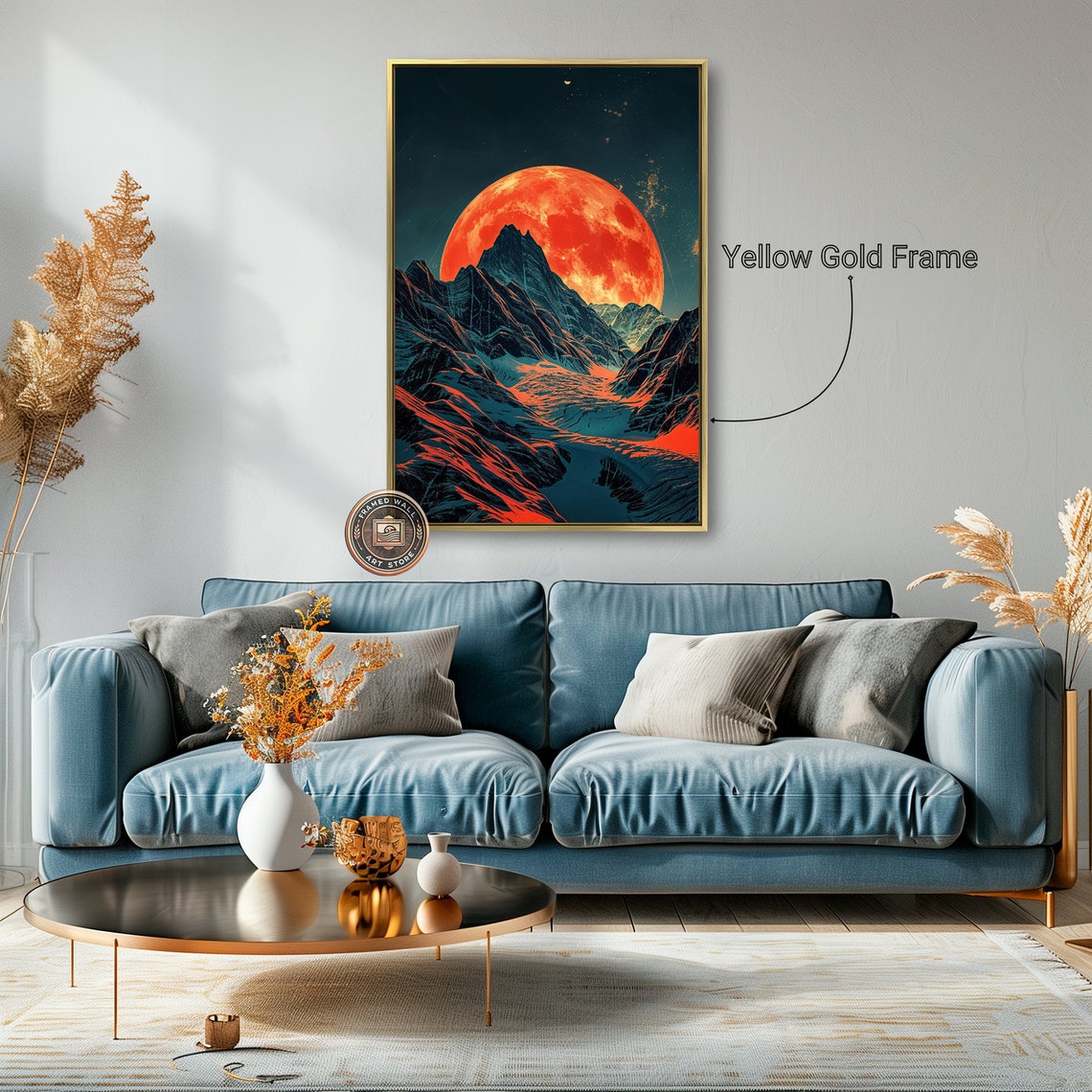 Giant Red Moon Over Dark Mountains Surreal Night Sky Art Poster - Image 2