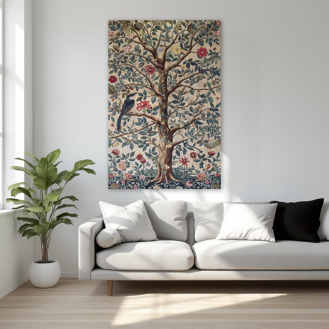 William Morris Style Tree of Life with Birds Botanical Art Poster