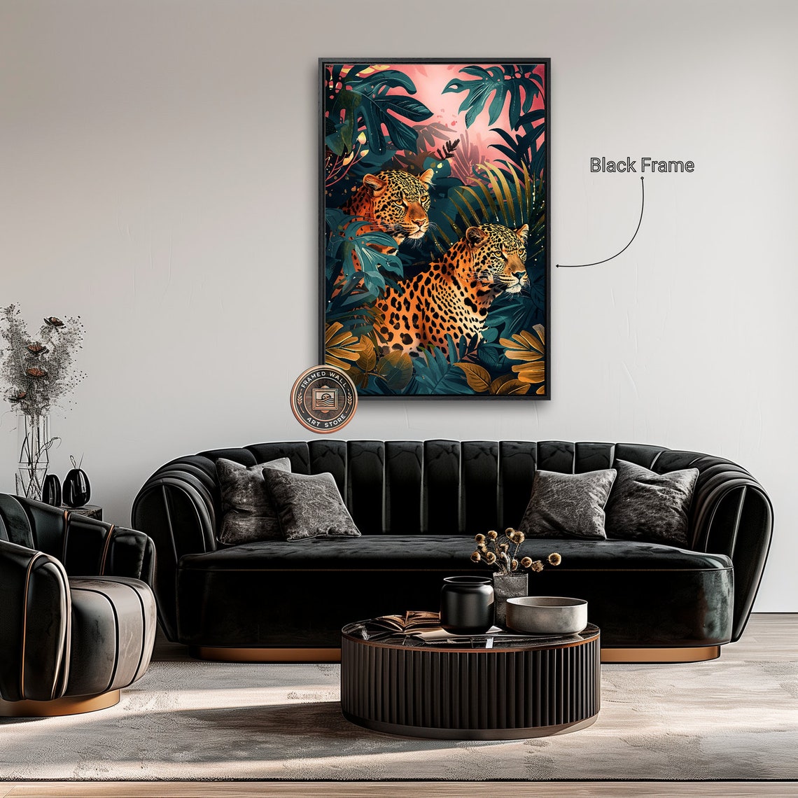 Pair Of Leopards In Lush Tropical Jungle Foliage Sunset Poster - Image 5