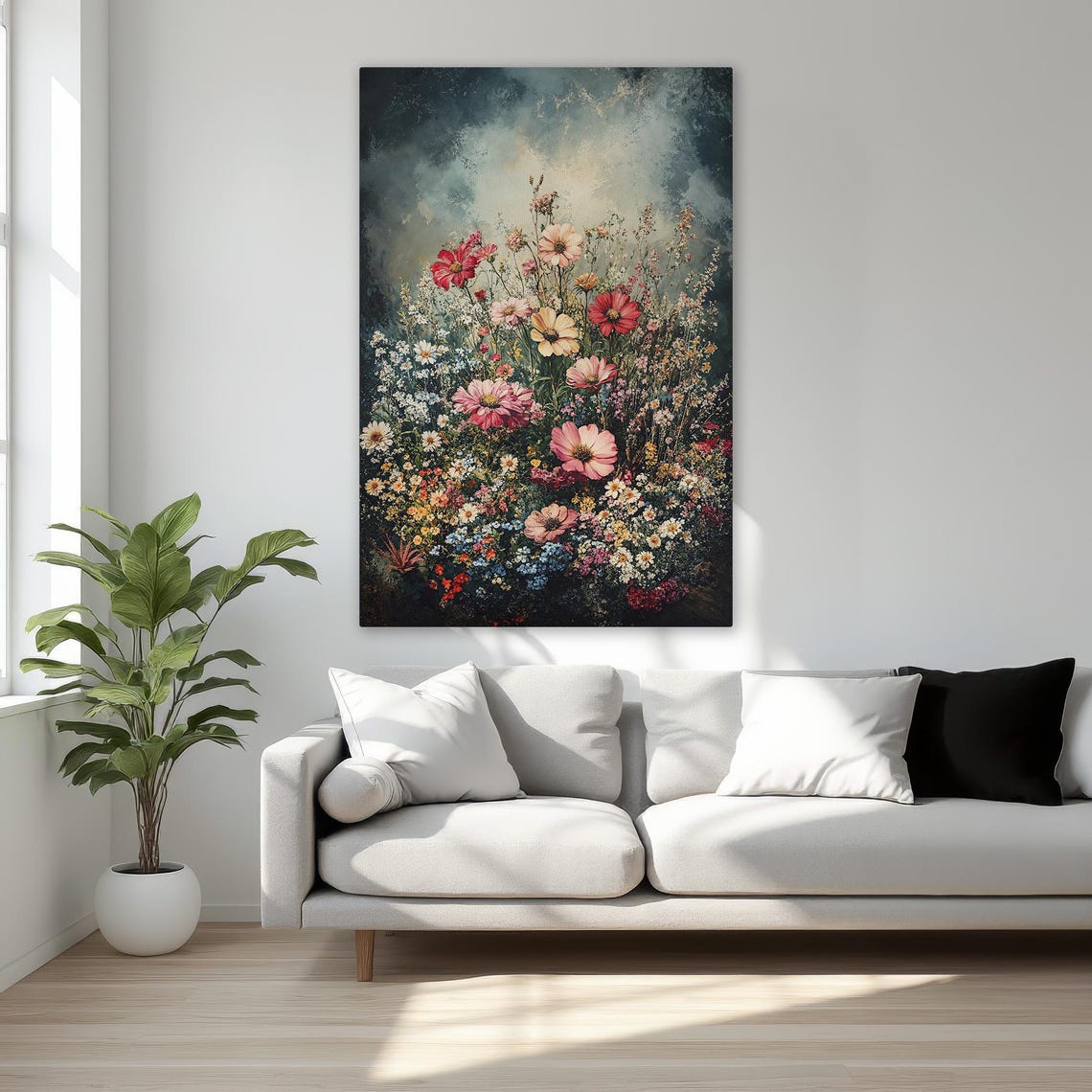 Wildflower Meadow Bouquet Poster With Dark Moody Background Art