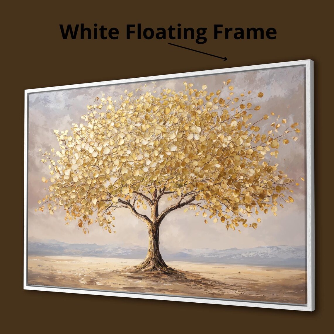 Golden Leaf Tree Modern Landscape Luxury Art Print - Image 3