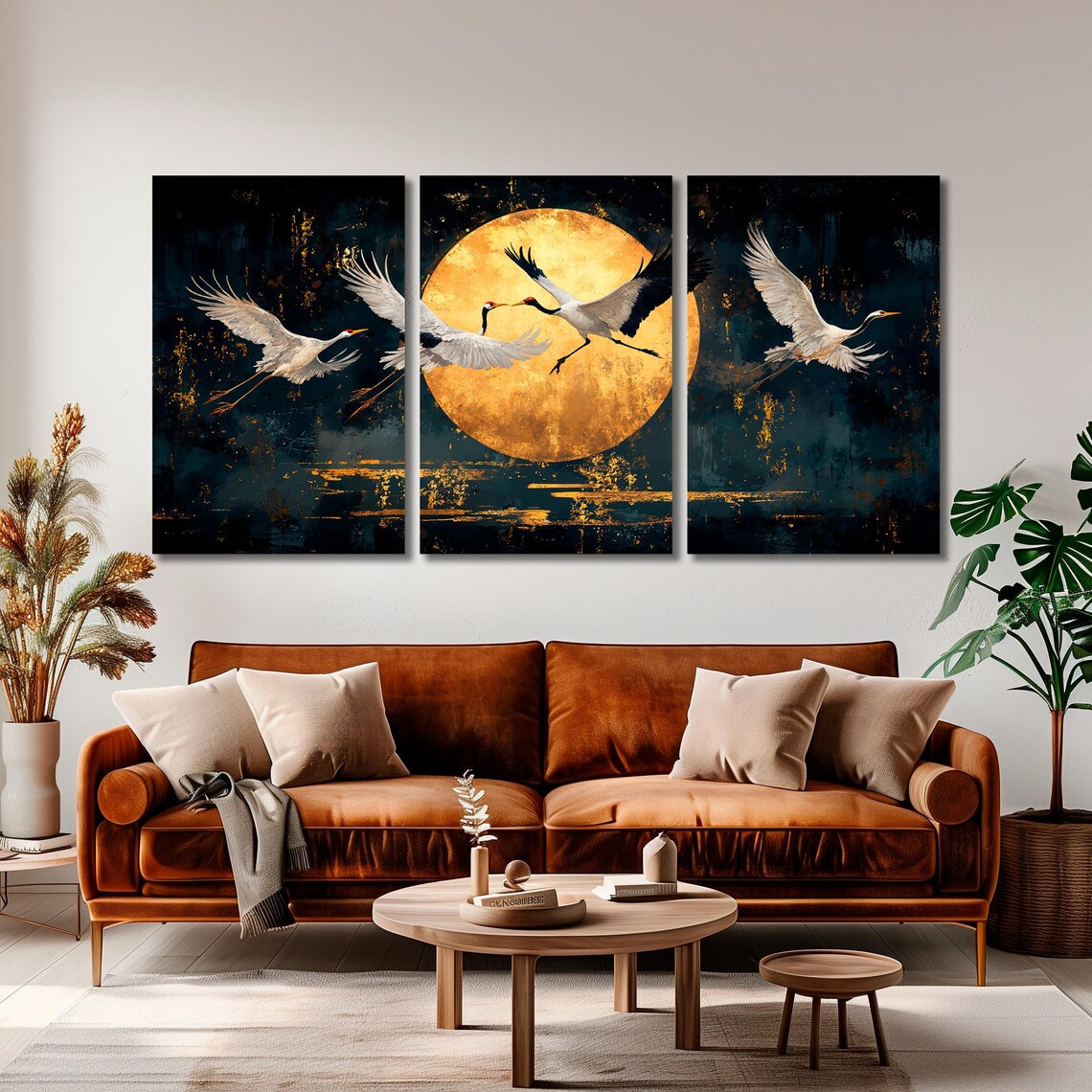 Cranes Against Golden Full Moon, Japanese Poster - Image 5
