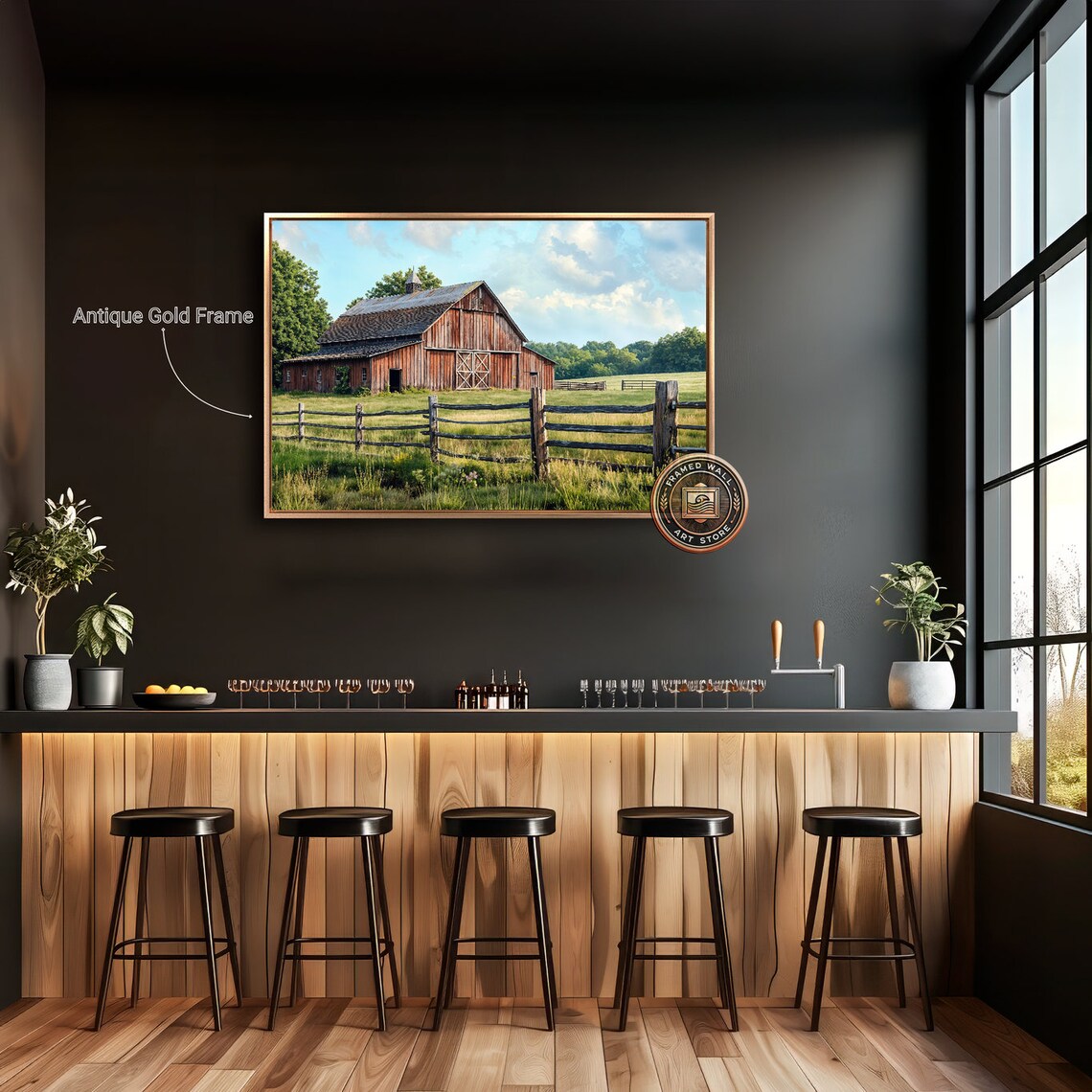 Rustic Farm Behind Fence, Panoramic Landscape Art Print - Image 2