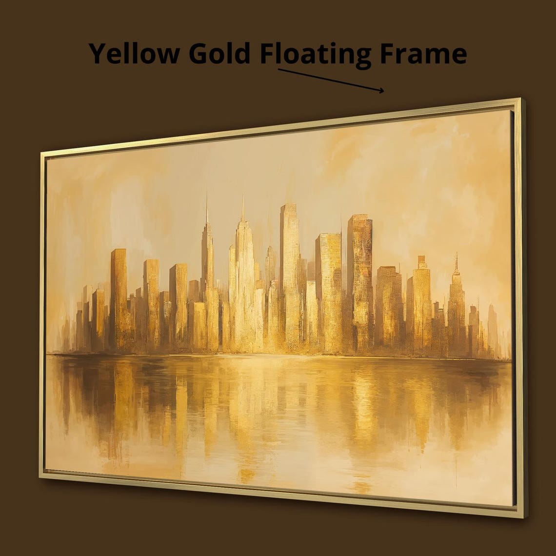 Golden City Skyline Reflected On Water Abstract Urban Poster - Image 4