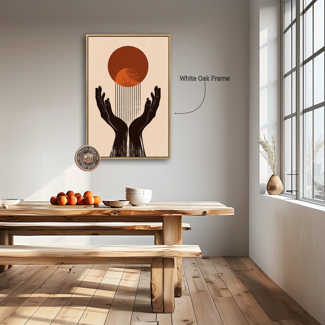 Boho Hands Holding Sun Minimalist Terracotta Line Art Poster - Image 2