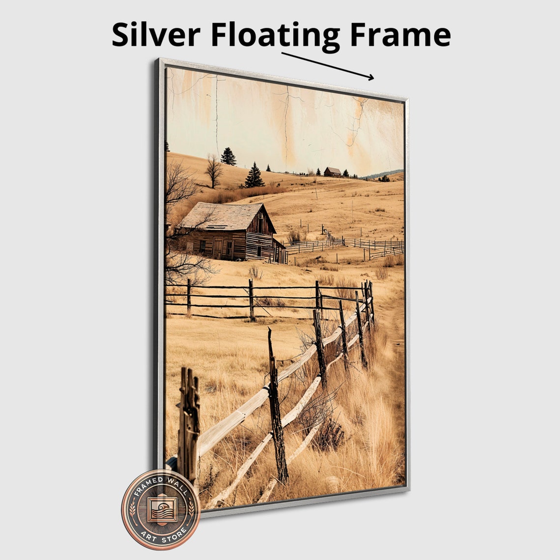 Rustic Old Barn Fences Golden Hills Vintage Sepia Photo Art Poster - Image 4