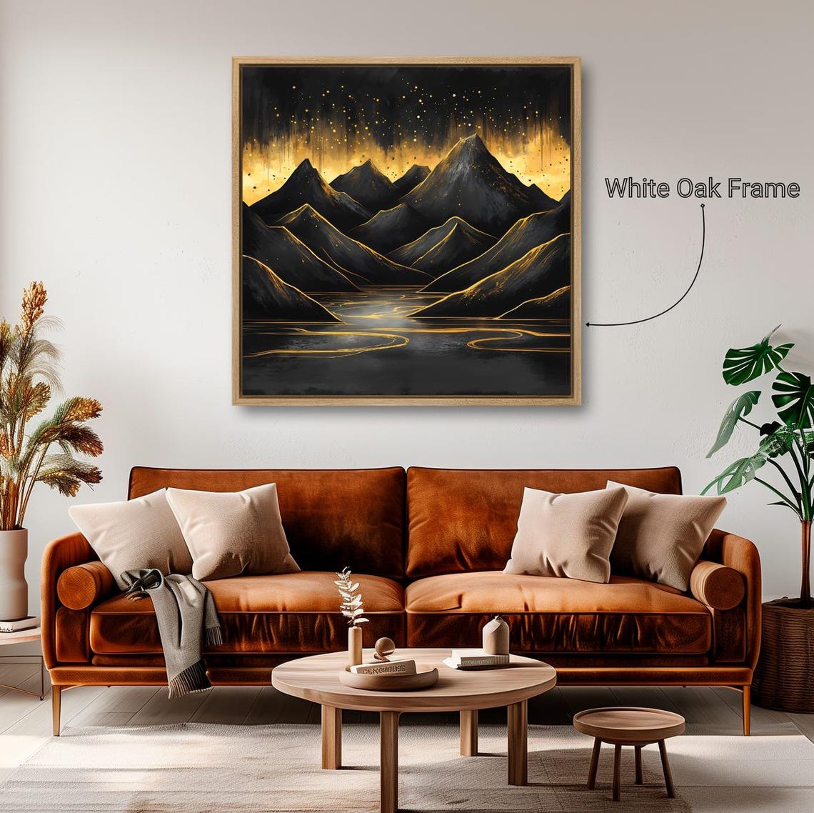 Starry Night Black Gold Mountains Abstract Golden Sky Wall Art Poster - Image 2