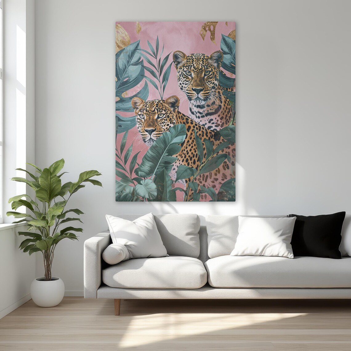 Leopard in Tropical Leaves Abstract Jungle Art Print