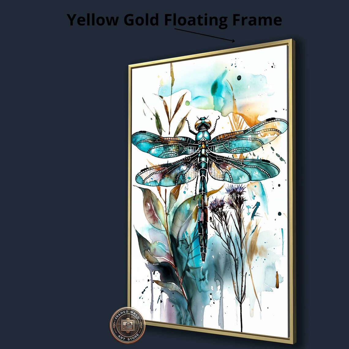 Turquoise Dragonfly Watercolor Botanical Leaves Vibrant Insect Art Poster - Image 3