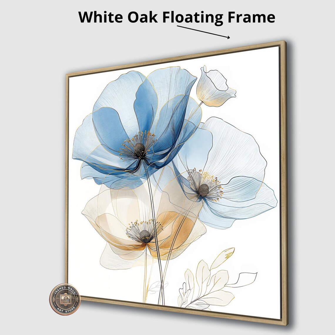 Blue and Beige Flowers, Modern Botanical Art Print - Image 4