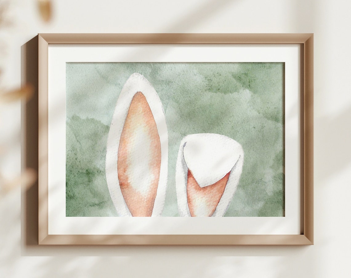 Watercolor Bunny Ears Peeking Sage Green Easter Spring Wall Poster