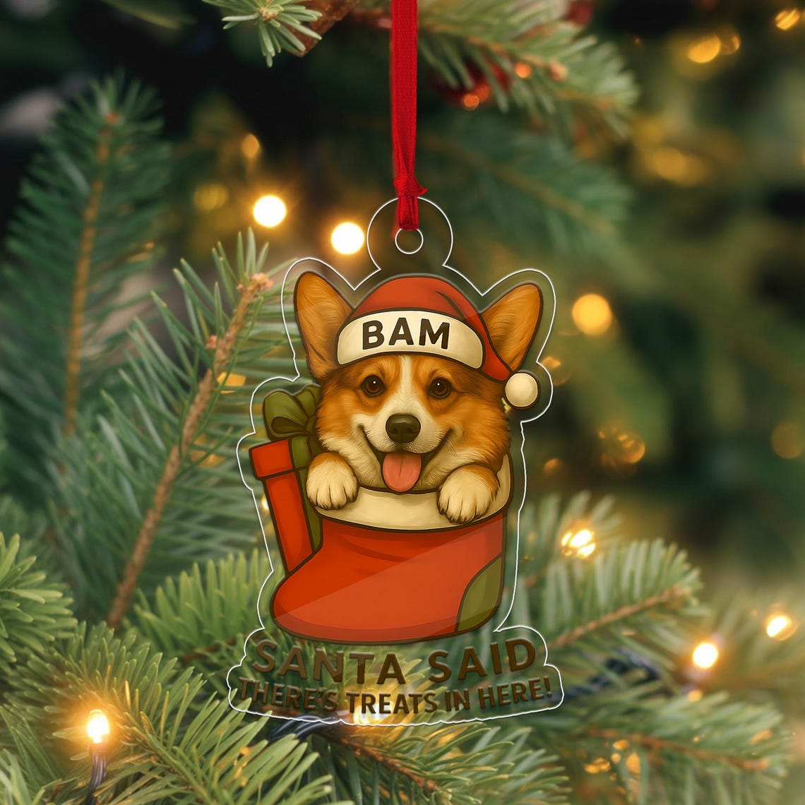 Personalized Corgi Christmas Holiday Stocking Ornament Name Print