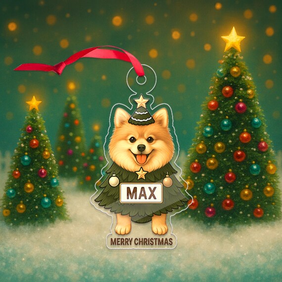 Personalized Pomeranian Christmas Tree Acrylic Ornament Poster
