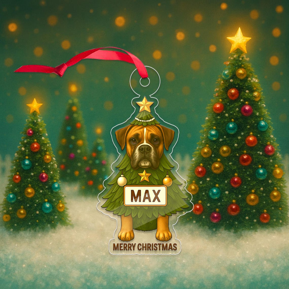 Personalized Boxer Dog Christmas Tree Holiday Ornament Name Print