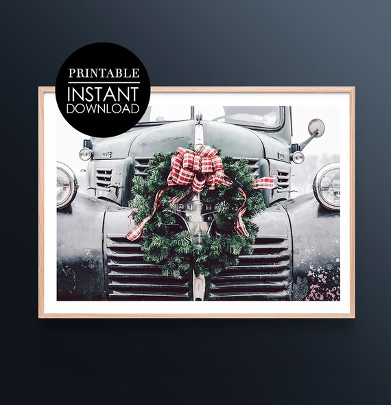 Vintage Dodge Truck Christmas Wreath Holiday Classic Car Poster