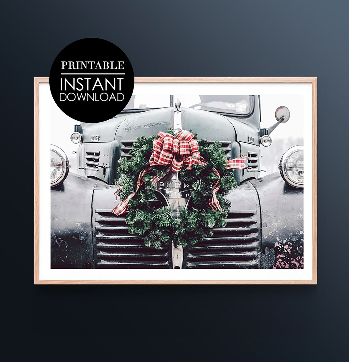Vintage Dodge Truck Christmas Wreath Holiday Classic Car Poster