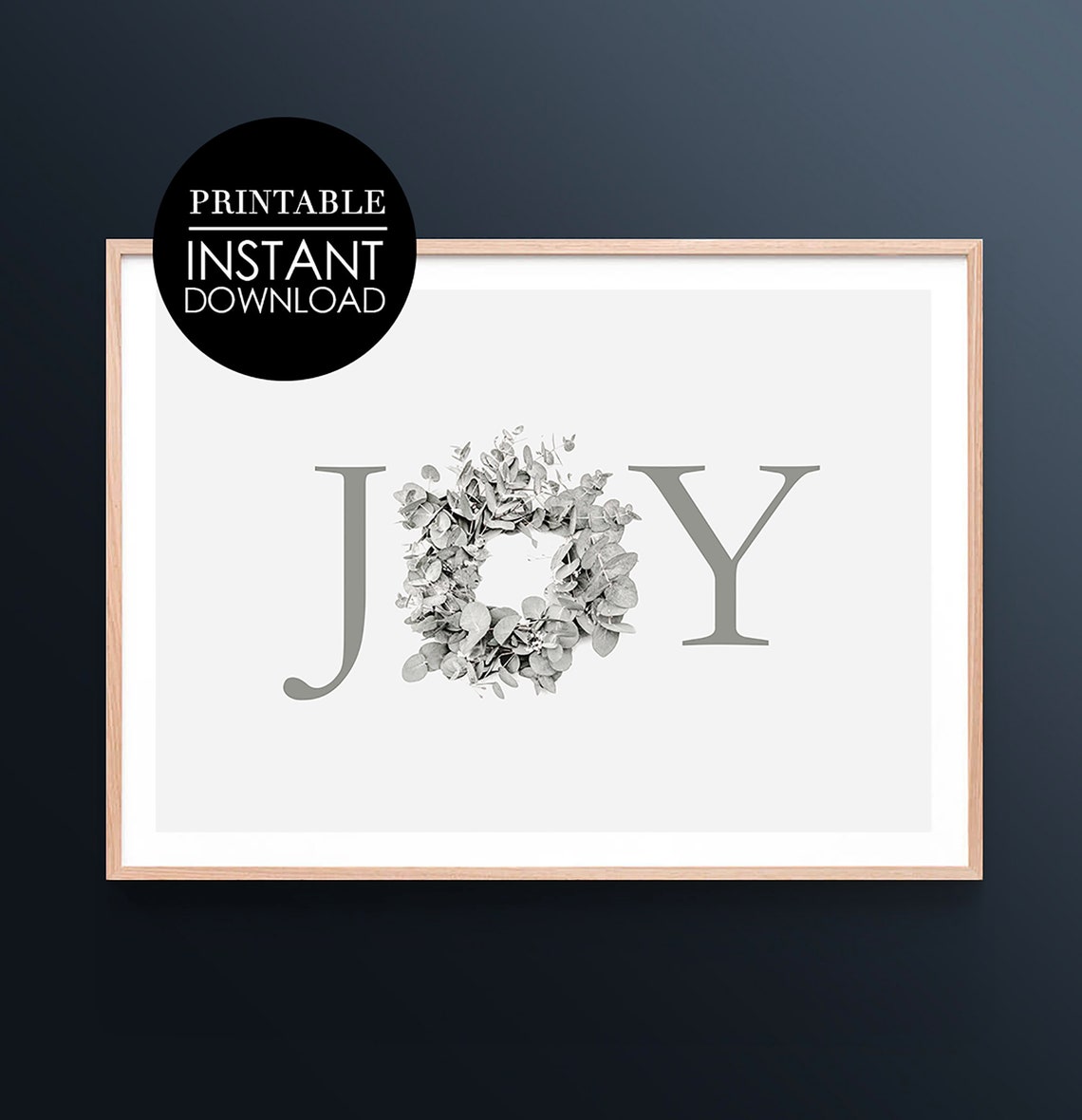 Joy Wreath Letter Minimalist Christmas Word Art Holiday Poster