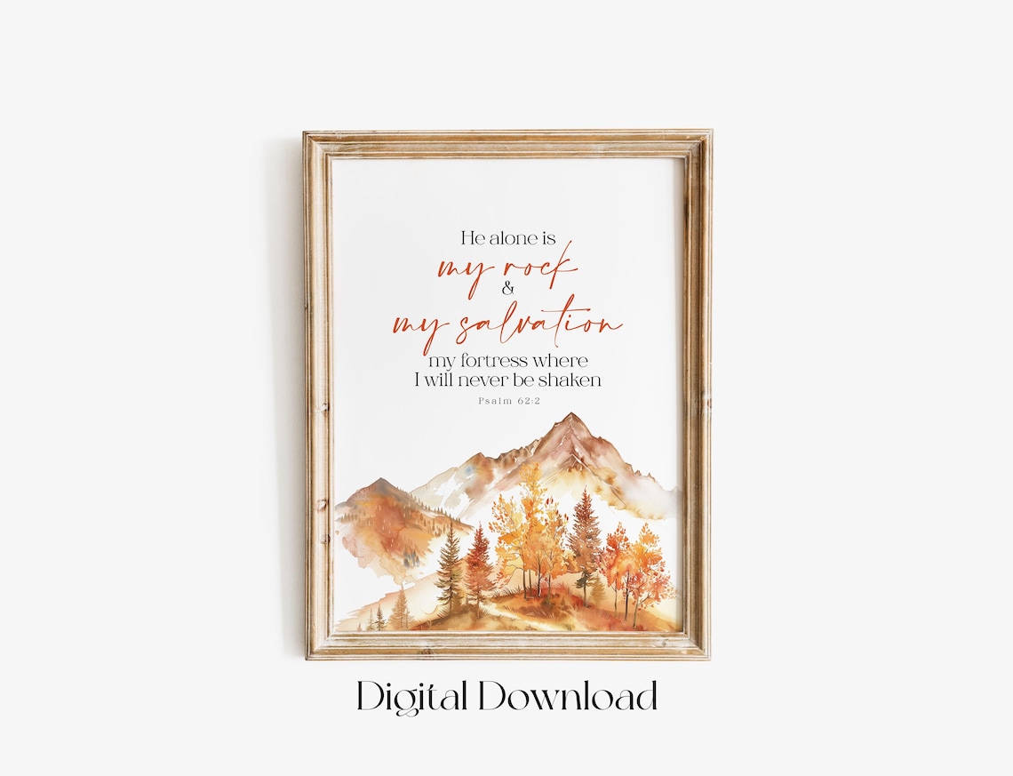 Psalm 62:2 Autumn Mountains Watercolor Art Print - Image 4