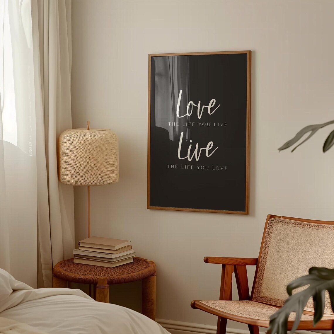 Love The Life You Live Live The Life You Love Black Minimalist Quote Poster - Image 3