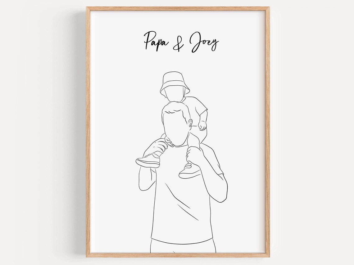 Papa and Joey Father Child Shoulder Ride Line Drawing Poster