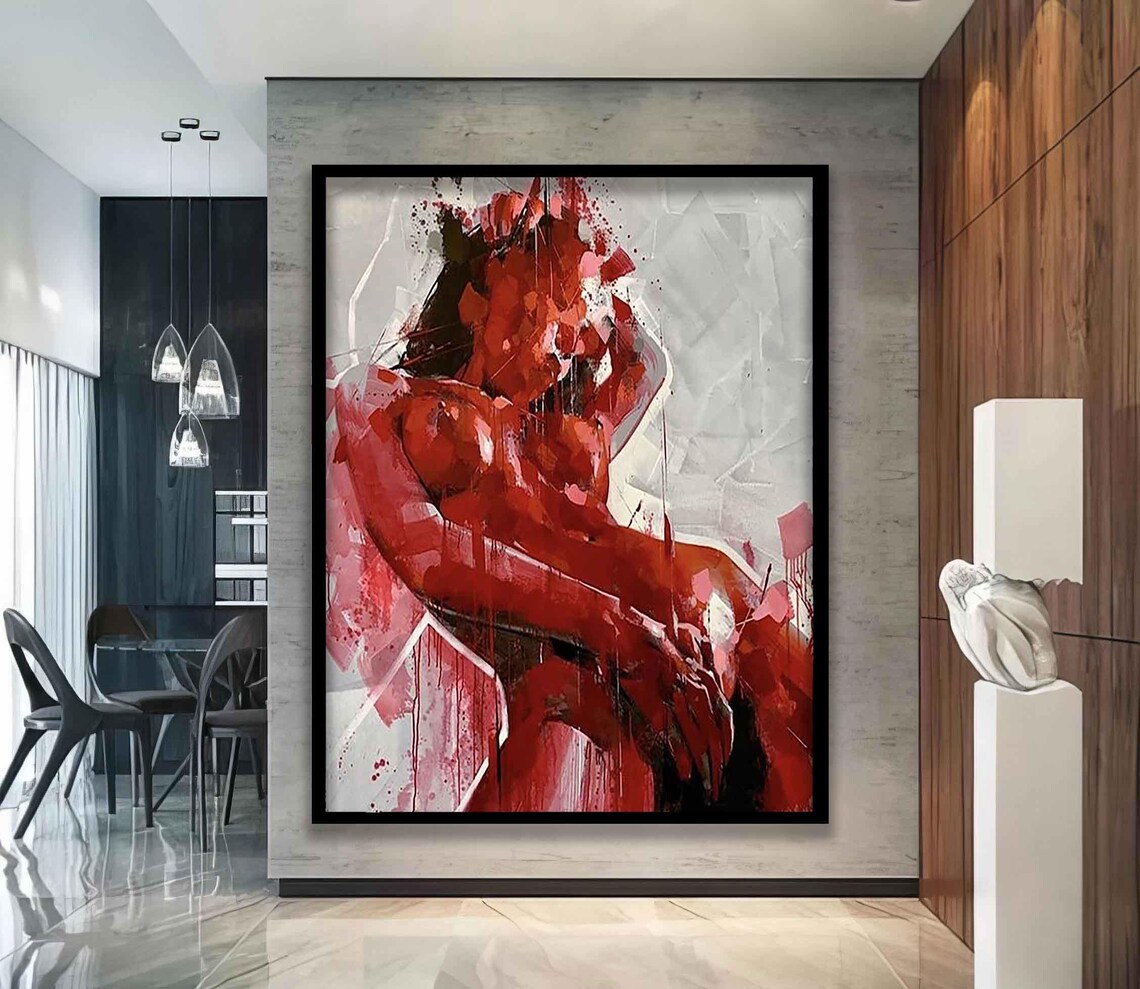 Red Abstract Woman Figure Bold Crimson Brushstroke Modern Wall Art Poster - Image 5