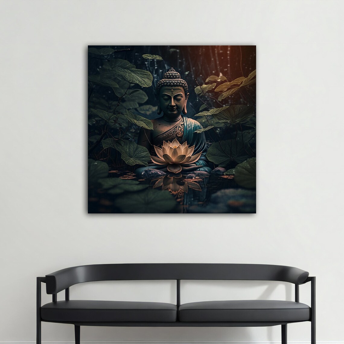 Buddha Lotus Flower Pond Dark Botanical Serene Meditation Wall Art Poster - Image 4