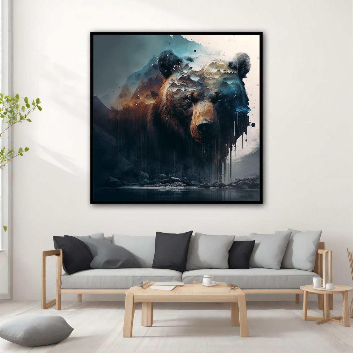 Bear Double Exposure Mountain Lake Moody Wilderness Art Poster - Image 2
