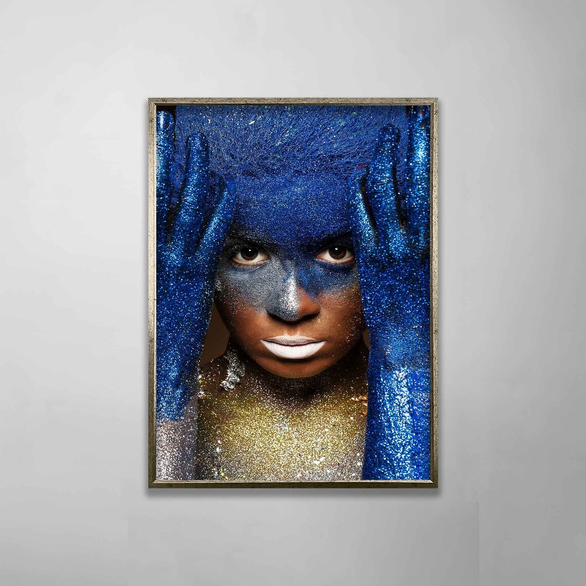 Blue And Gold Glitter Women Glitter Women Wall Art Glitter Woman Wall Art Make Up Woman Painting - Image 3