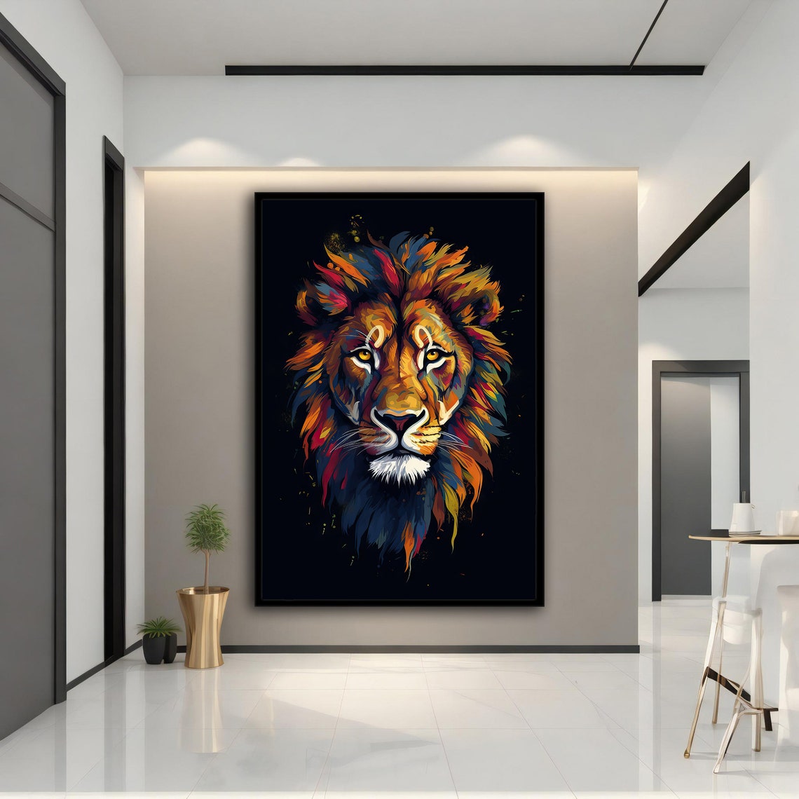 Vibrant Multicolor Lion Head Abstract Wildlife Painting Wall Art Print - Image 3