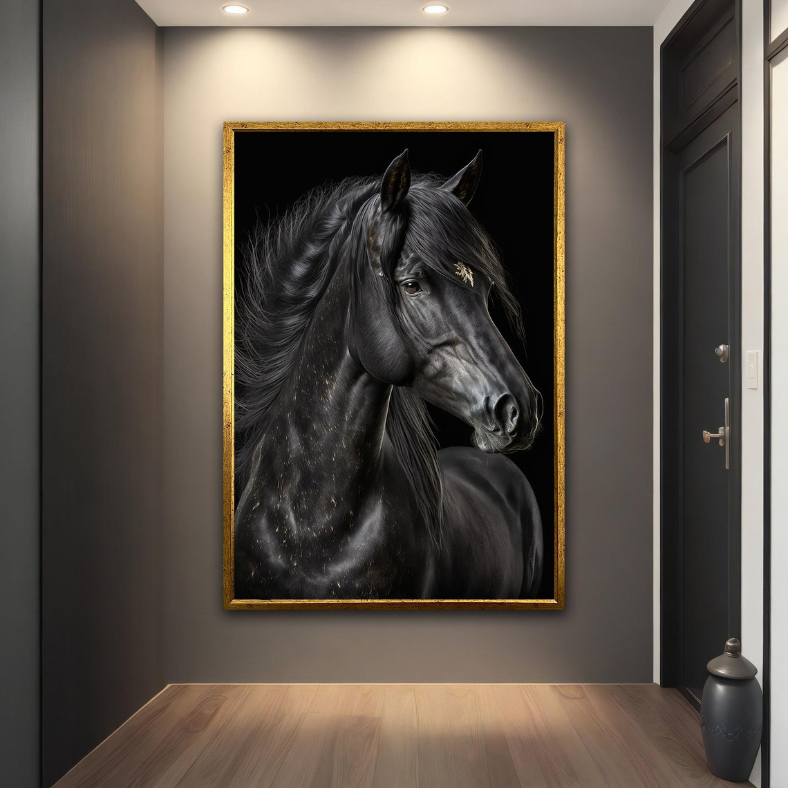 Black And Gold Horse Print Horse Wall Art Animal Animal Print Black Horse Black Horse Print