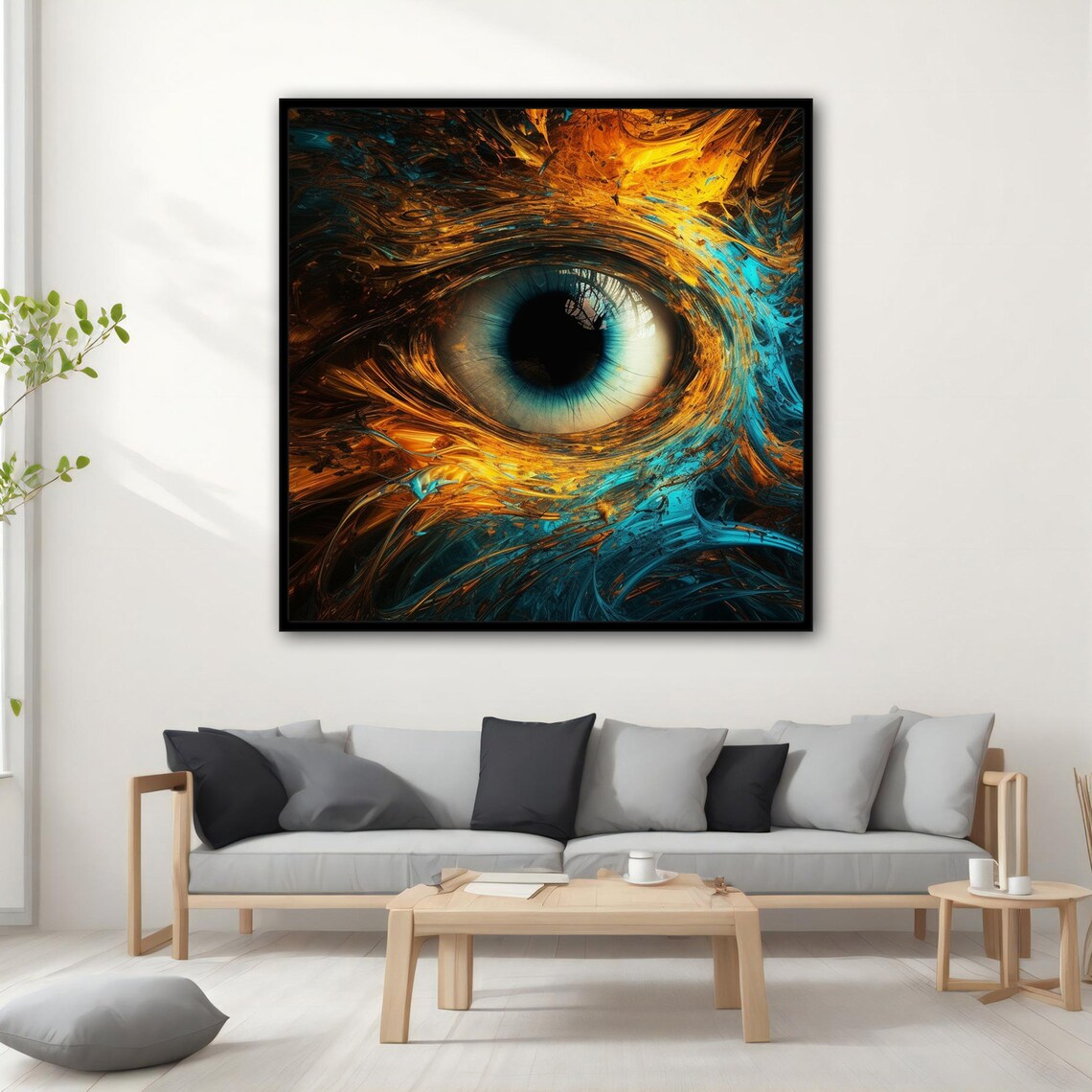 Surreal Giant Blue Eye In Swirling Gold Turquoise Paint Art Poster - Image 3