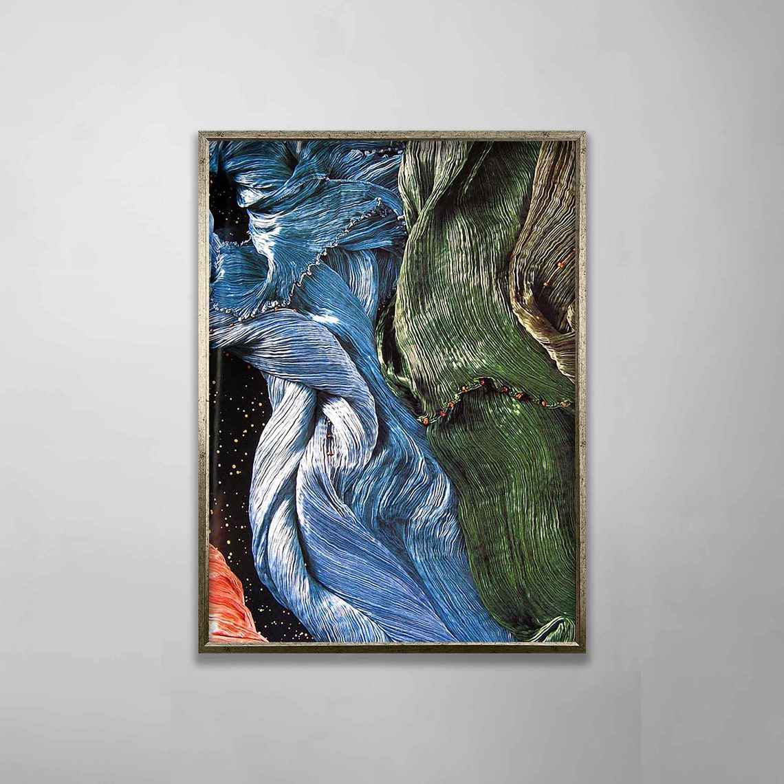 Abstract Flowing Fabric Swirl Blue Green Cosmic Texture Art Poster - Image 2