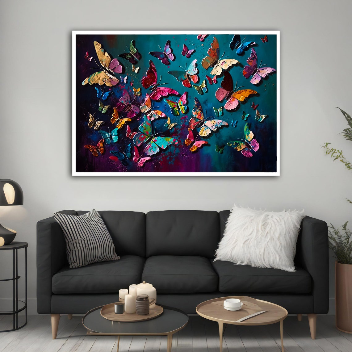 Colorful Butterflies Swarm Teal Background Nature Wall Art Poster - Image 4