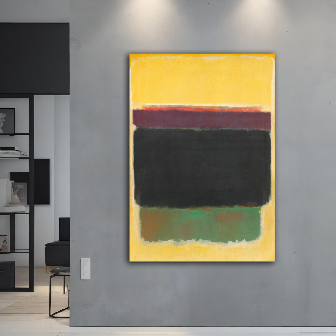 Yellow Black Green Color Field Abstract Bold Modern Wall Art Poster