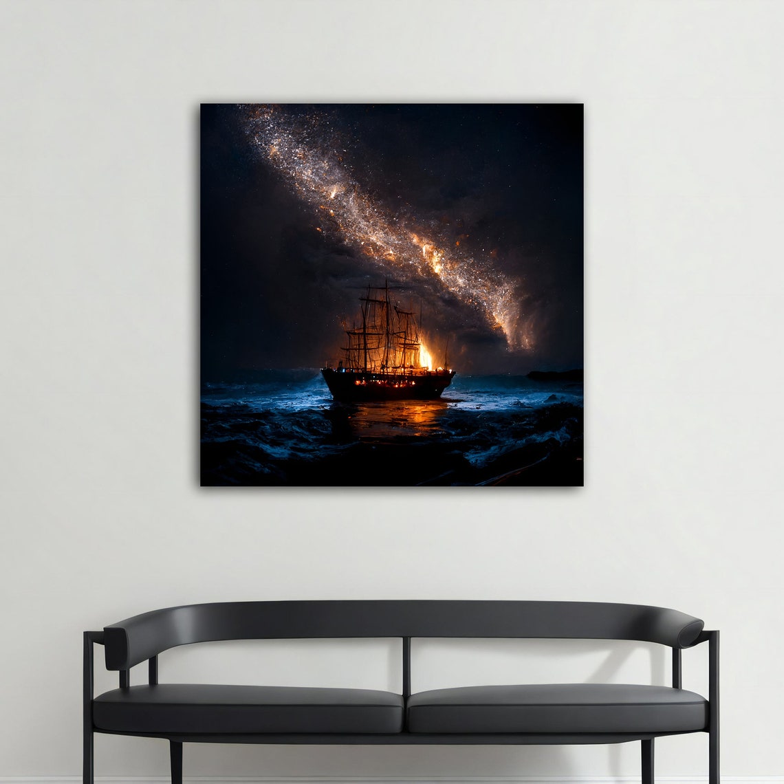 Tall Ship Under Milky Way Starry Night Ocean Dramatic Art Poster - Image 4