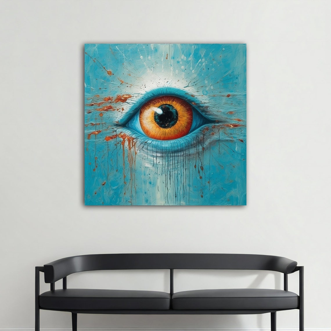 Surreal Amber Eye Turquoise Background Visionary Modern Art Poster - Image 4