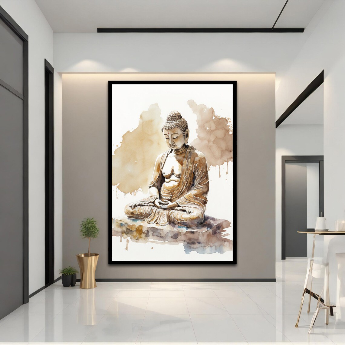 Meditating Buddha Statue Sepia Watercolor Zen Calm Spiritual Poster - Image 3