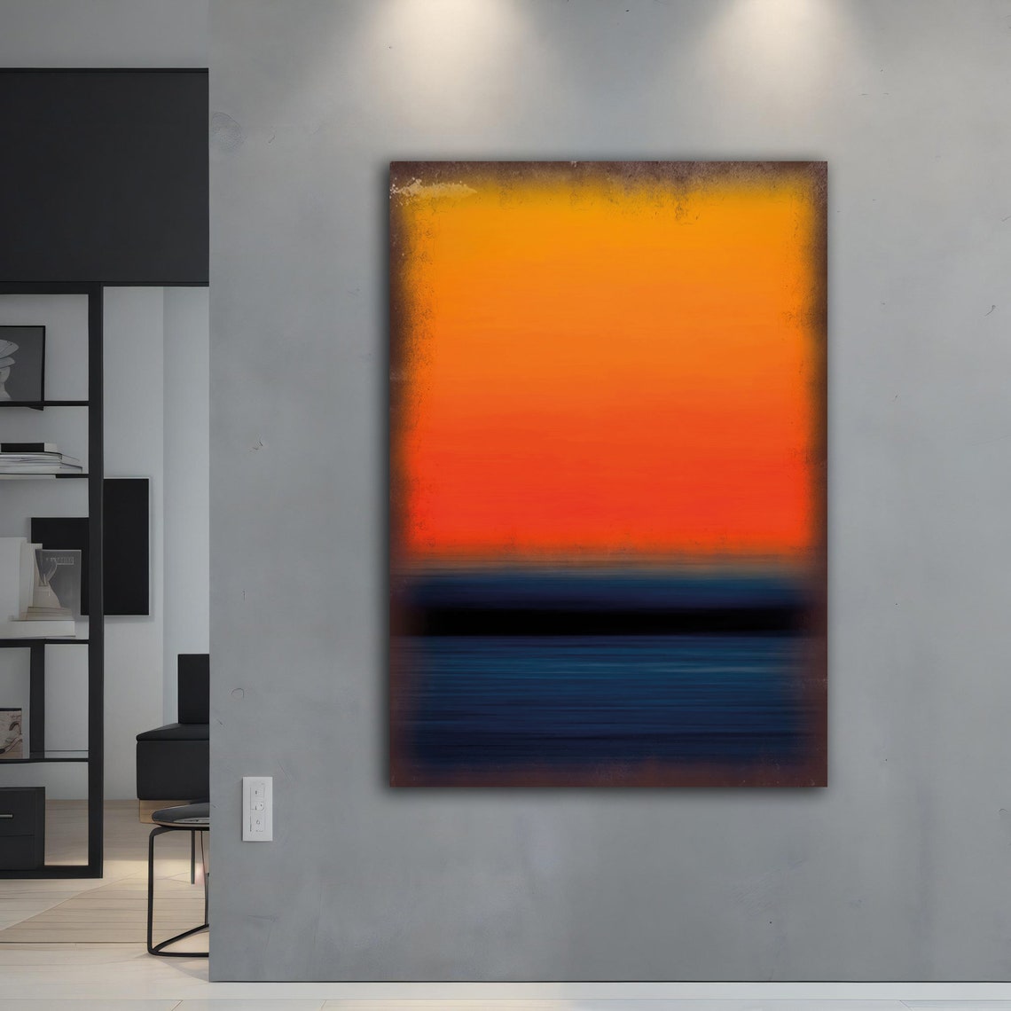 Sunset Orange Blue Gradient Abstract Minimalist Wall Art Poster