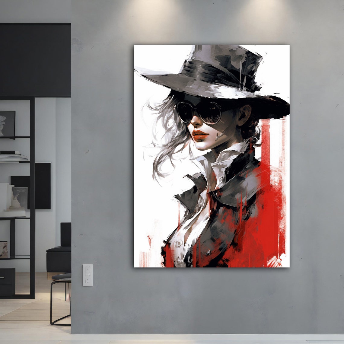 Woman Fedora Sunglasses Red Lips Bold Fashion Illustration Art Poster - Image 5