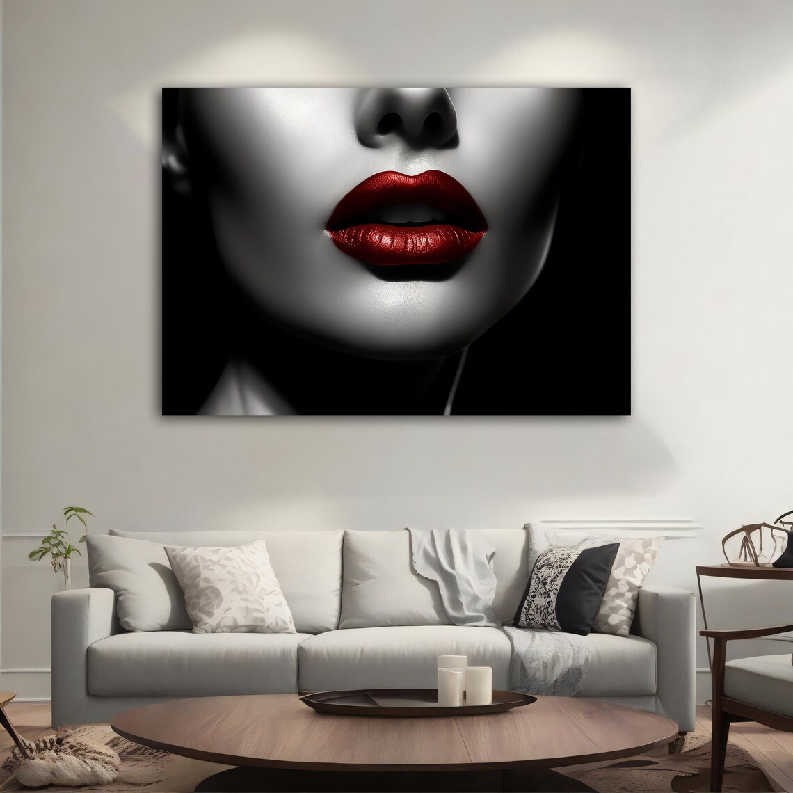 Red Lips Close Up Grayscale Portrait Glamorous Fashion Wall Art Poster - Image 4