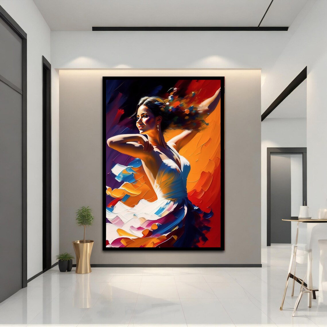 Dancing Woman Bold Brushstrokes Orange Blue Flamenco Style Art Poster - Image 3