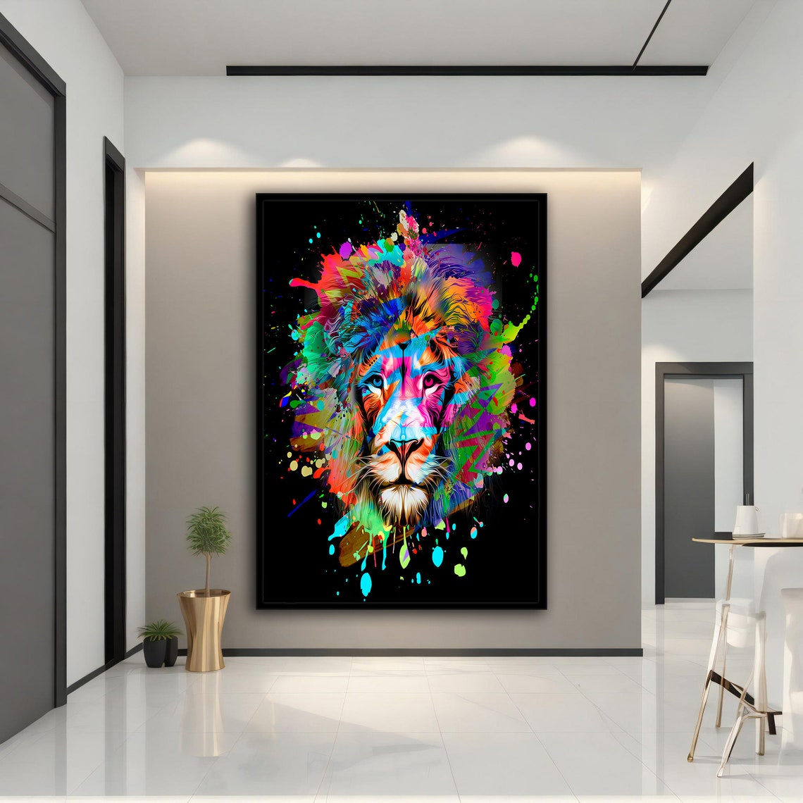 Colorful Lion Splash Paint Abstract Animal Portrait Wall Art Poster - Image 4