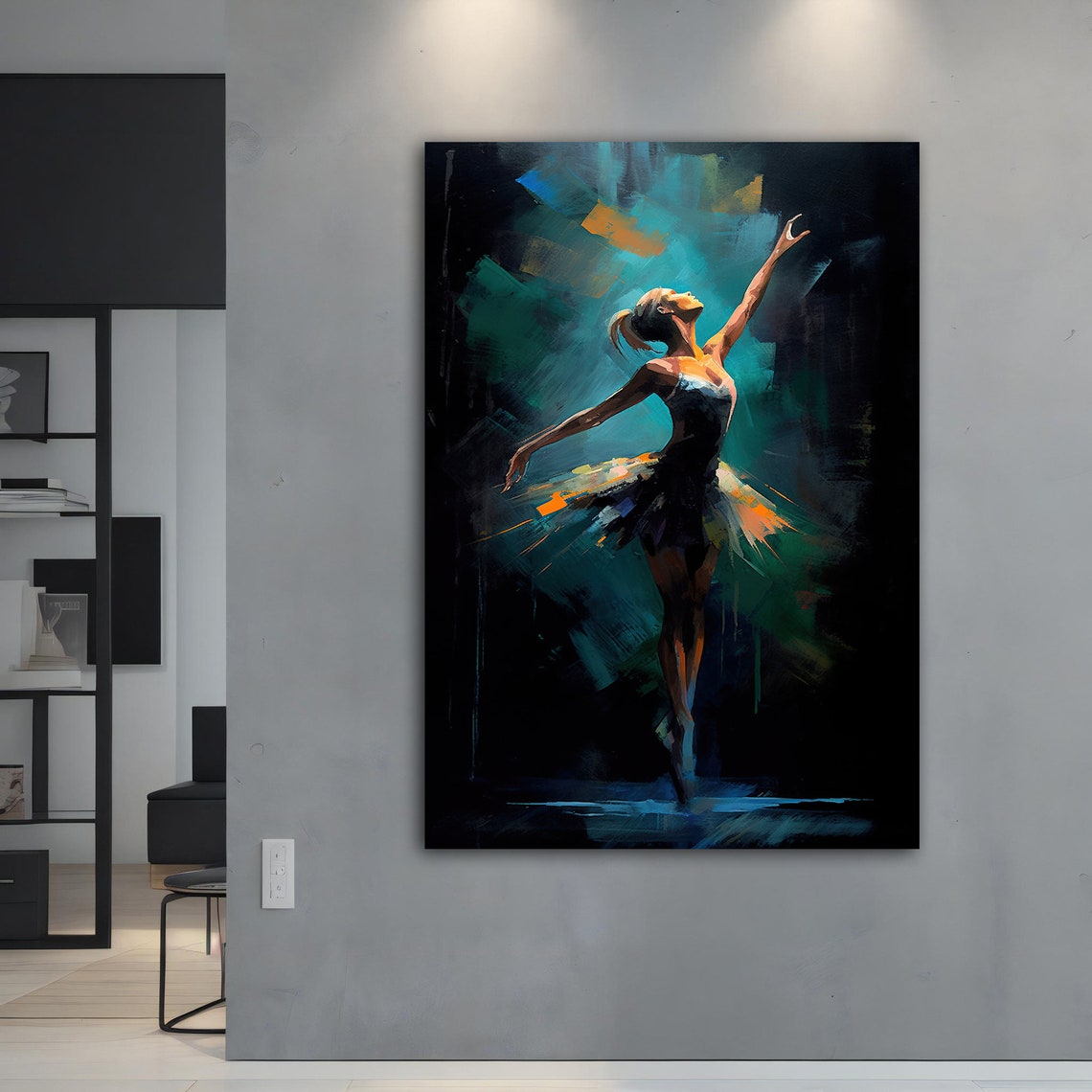 Ballerina En Pointe Teal Blue Night Dramatic Ballet Art Print - Image 2