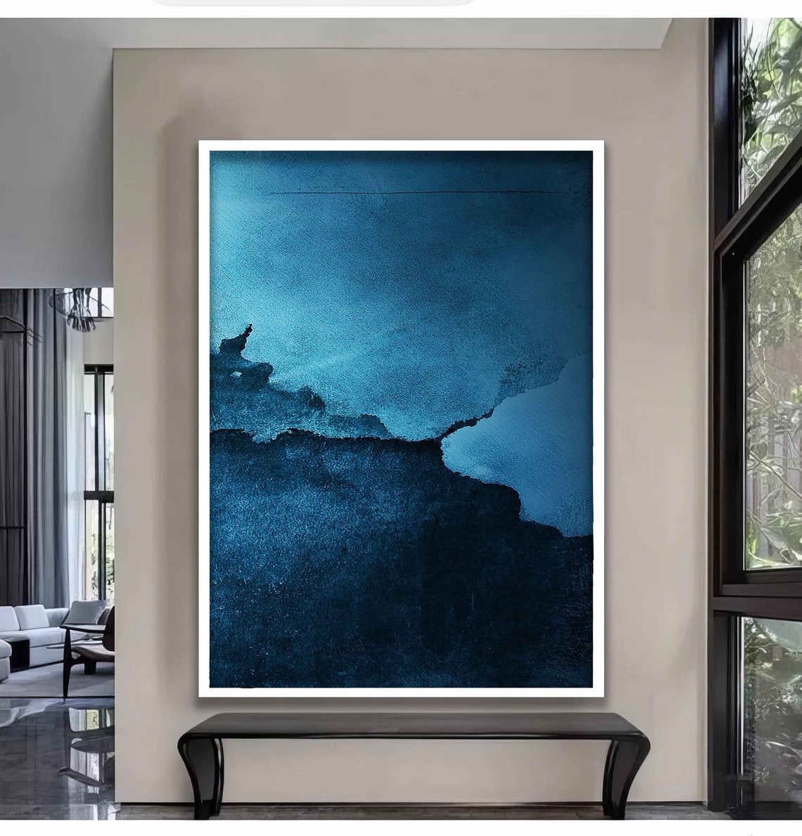 Navy Blue Abstract Watercolor Color Field Modern Wall Art Poster - Image 3