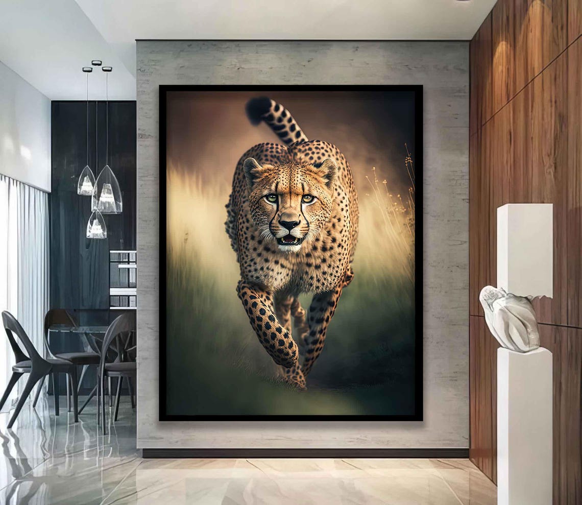 Cheetah Running Toward Viewer Golden Savanna Wildlife Big Cat Poster - Image 5