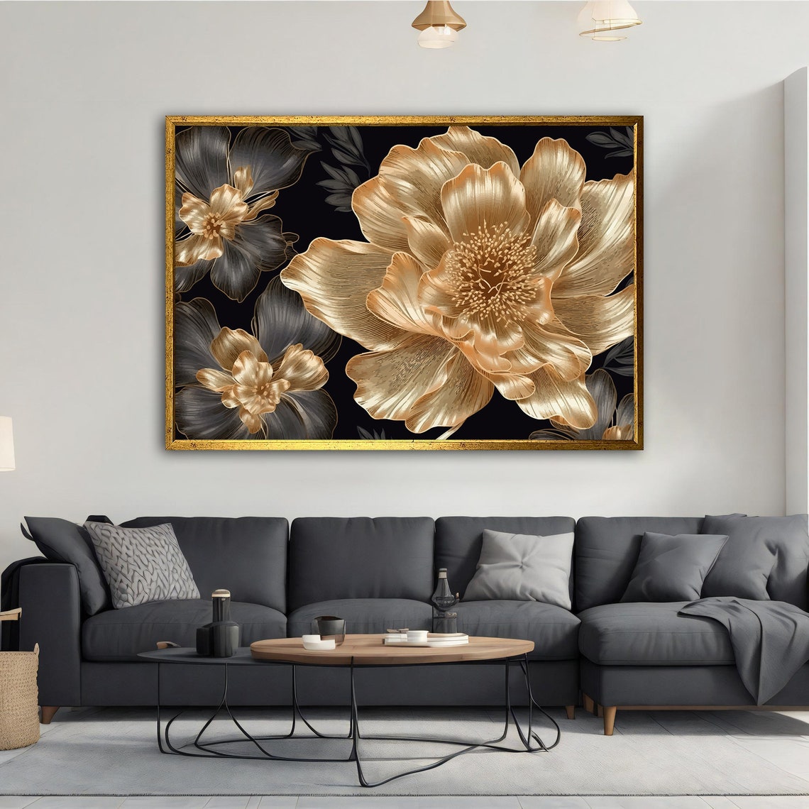Gold Flower Modern Gold Flower Abstract Wall Art Gold Flower Poster Soft Gold Flower Gold Flower Wall Art Flower Painting - Image 5