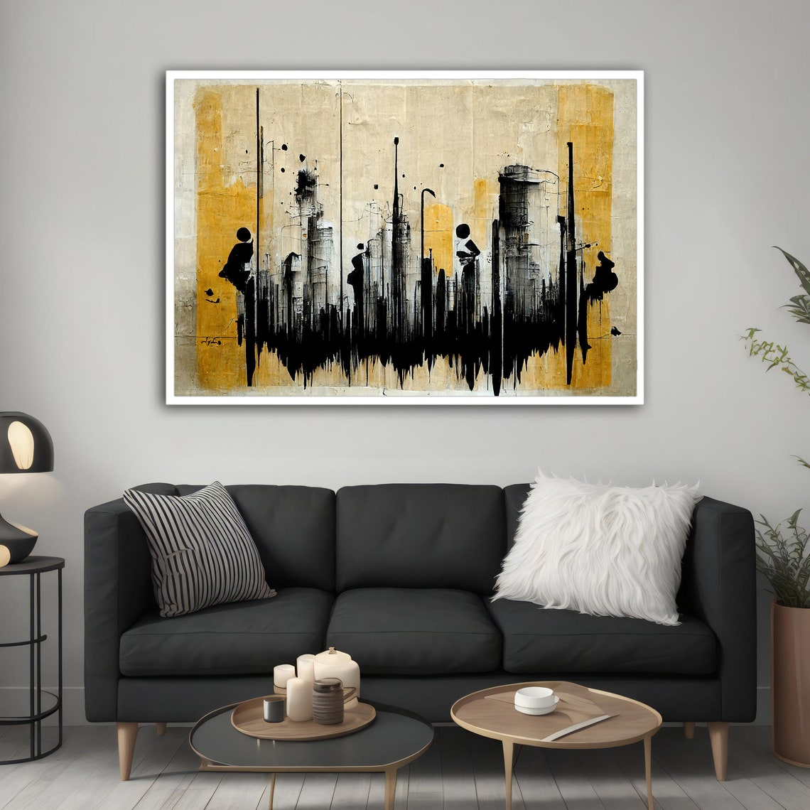Abstract Black Graffiti Strokes Gold Beige Textured Modern Art Poster - Image 2