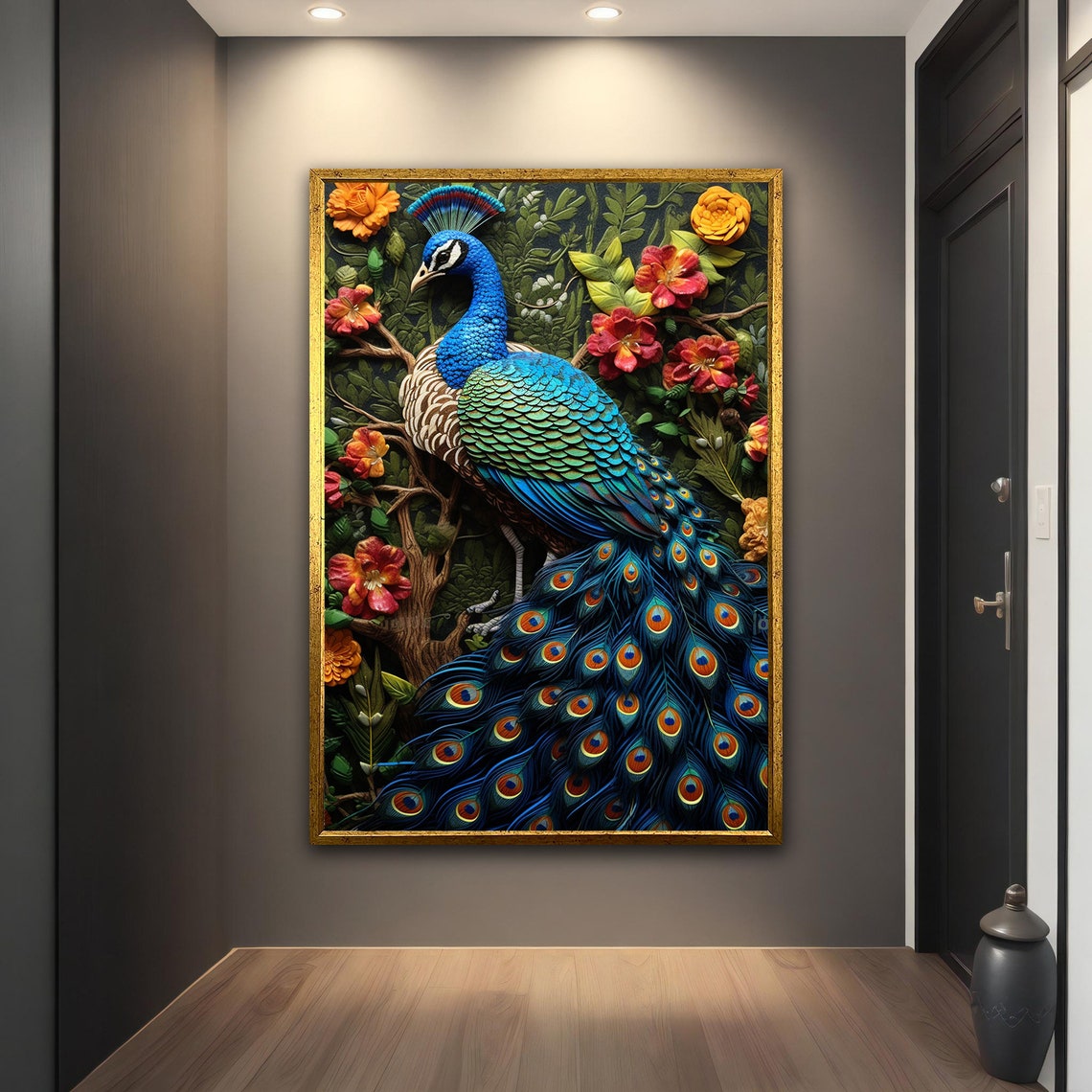 Peacock 3D Relief Style Flower Garden Vibrant Wall Art Poster - Image 4